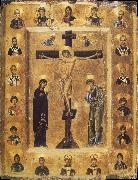 The Crucifixion and Saints in Medallions